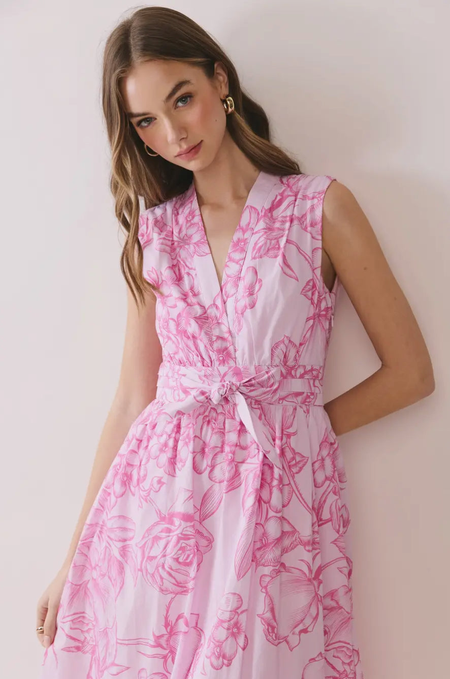 Fresh Picked Floral Front Tie Midi Dress