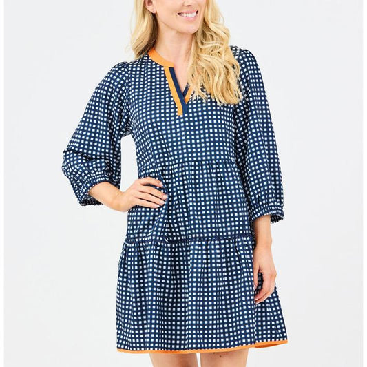 Cooper Dress, Gingham Navy and Orange