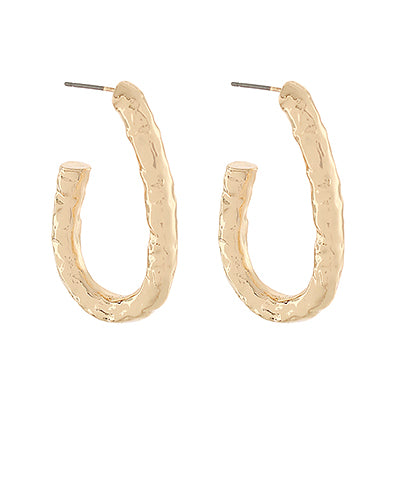 Hammered Gold Oval Hoops, Medium