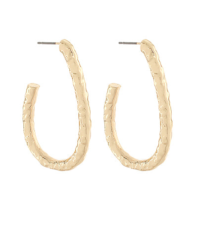 Hammered Gold Oval Hoops, Large
