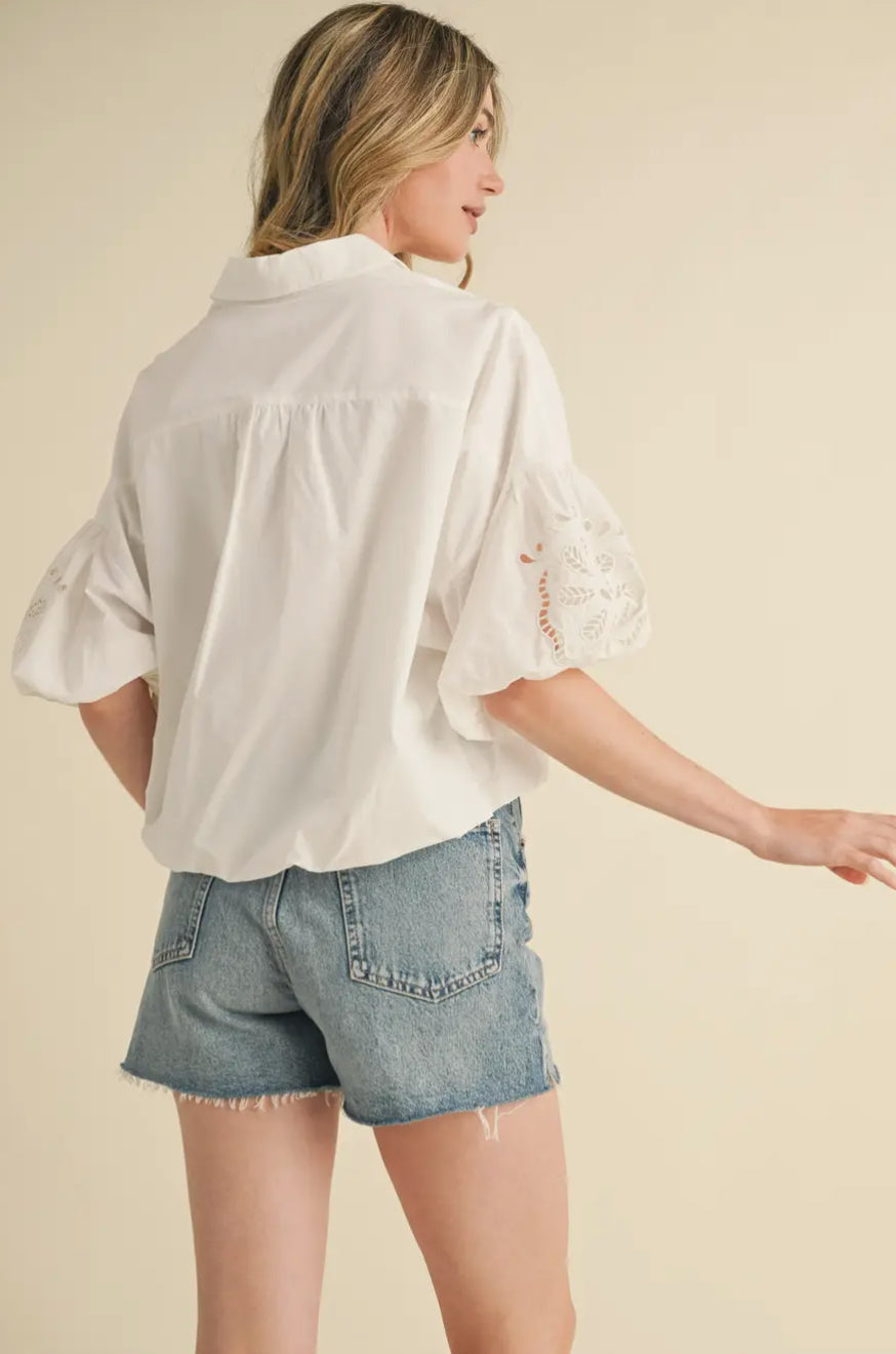 Carson Button Down Top, White