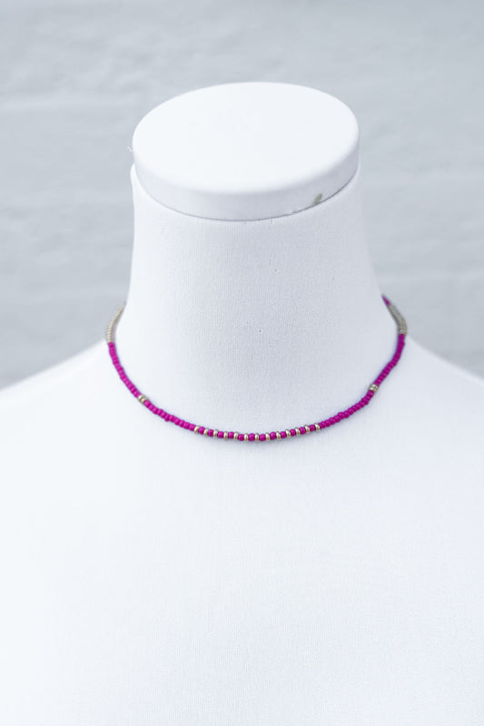 Seed Bead Necklace, Hot Pink