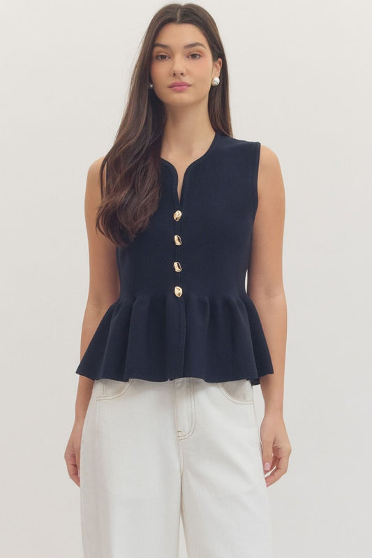 Holland Button Down Peplum Top, Navy