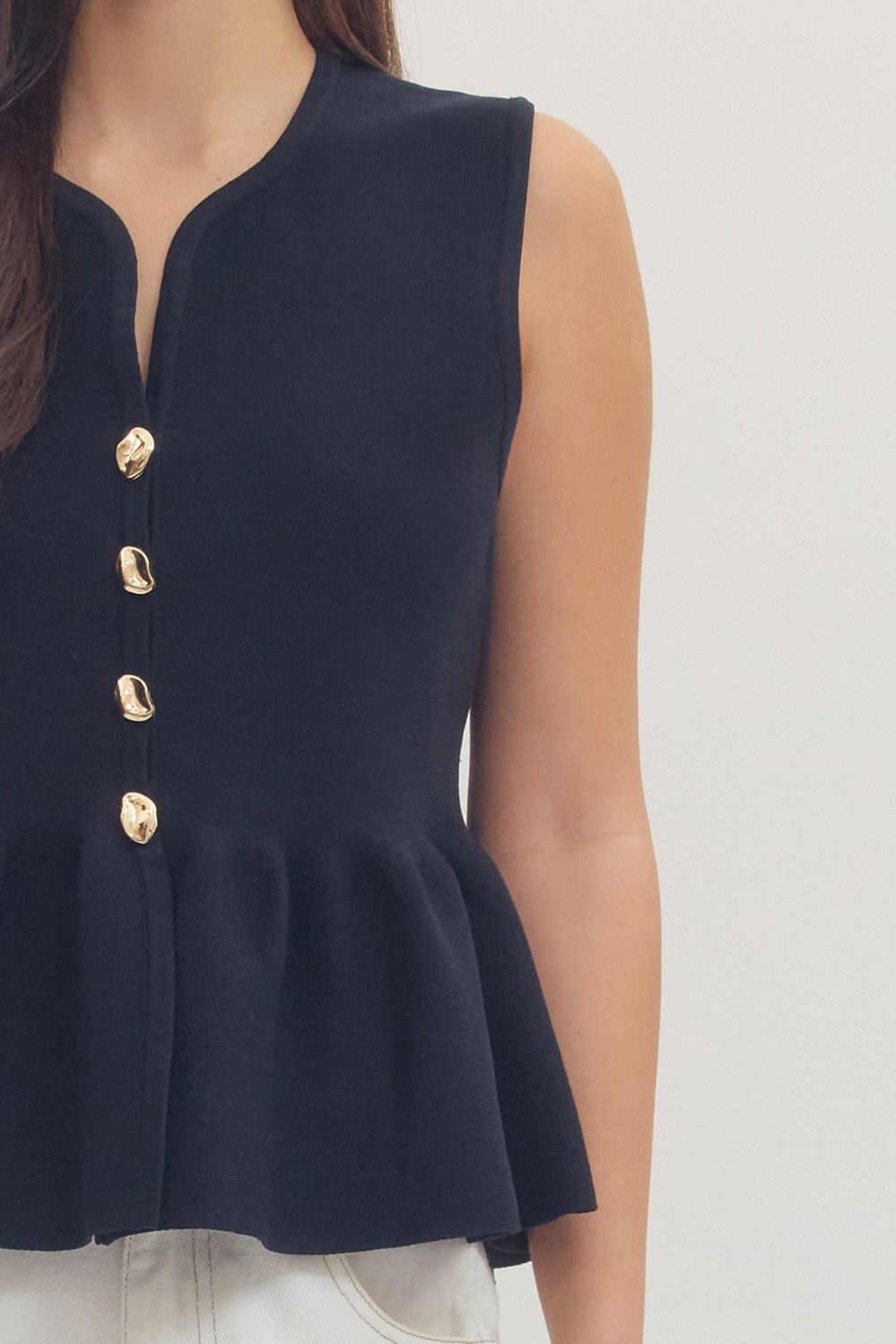 Holland Button Down Peplum Top, Navy