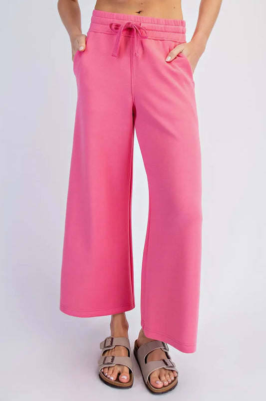 Molly Modal Scuba Cropped Wide Leg Pant, Brink Pink
