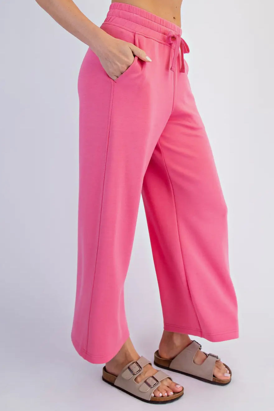 Molly Modal Scuba Cropped Wide Leg Pant, Brink Pink