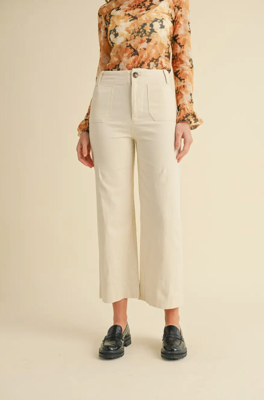 High Waist Cropped Wide Leg Pants, Egg Shell