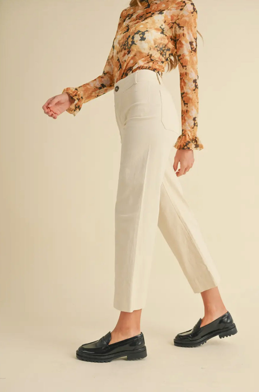 High Waist Cropped Wide Leg Pants, Egg Shell