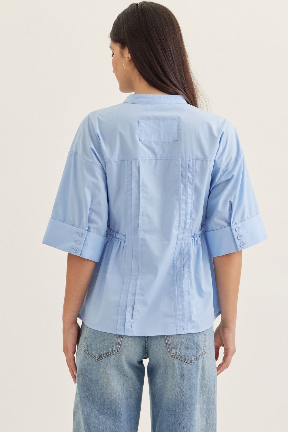 Morning Tide Pleated Top, Light Blue