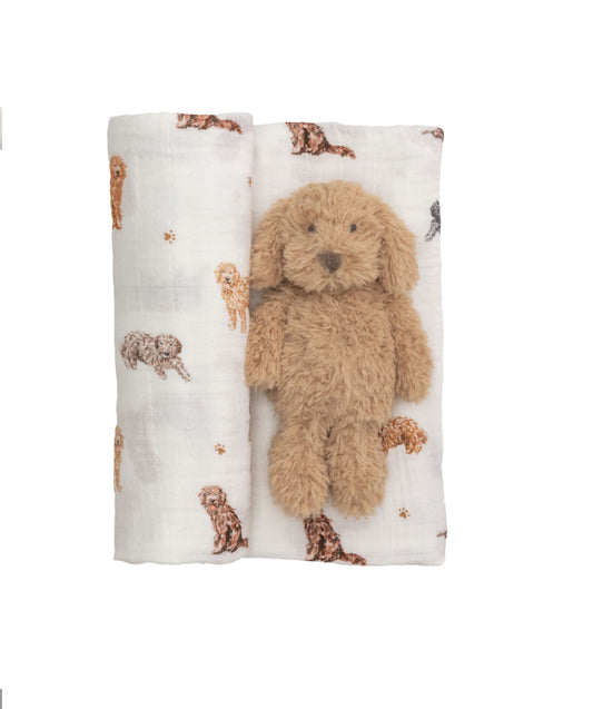 Doodle Swaddle & Rattle Set