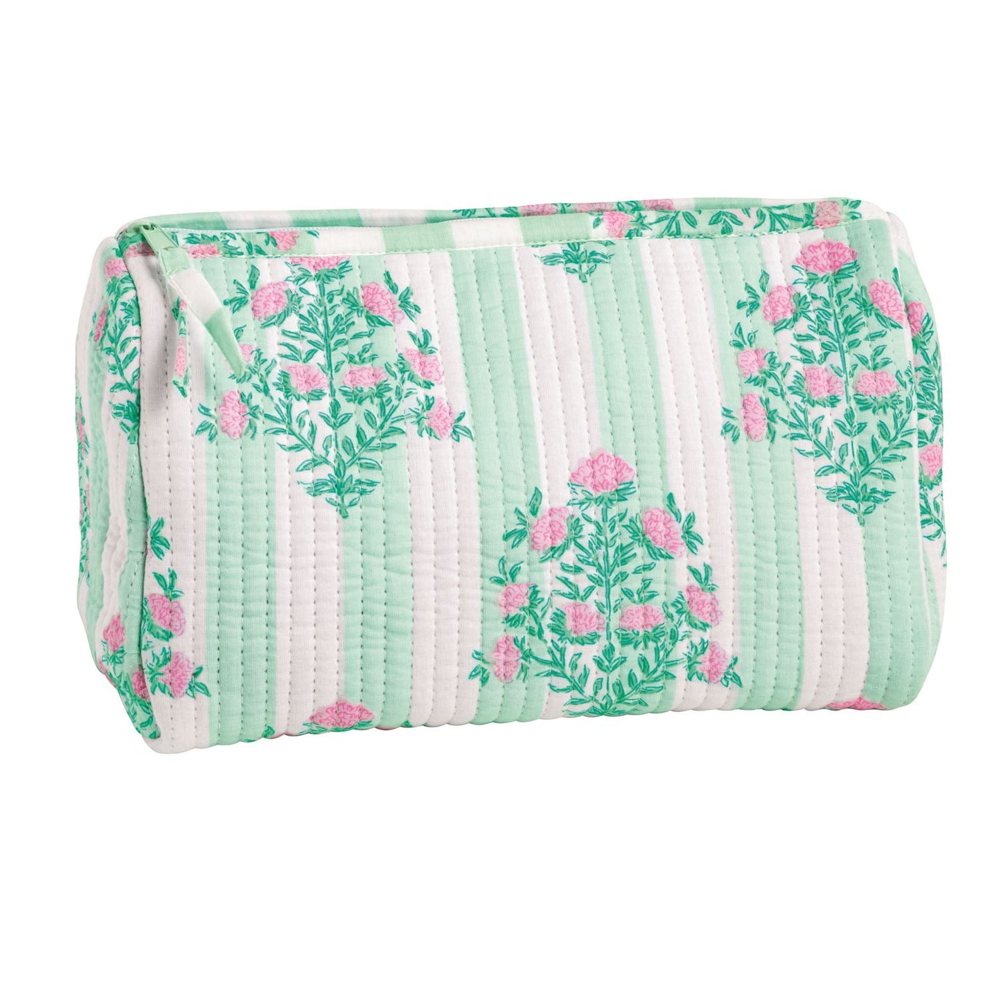 Dahlia Green Block Print Cosmetic Bag