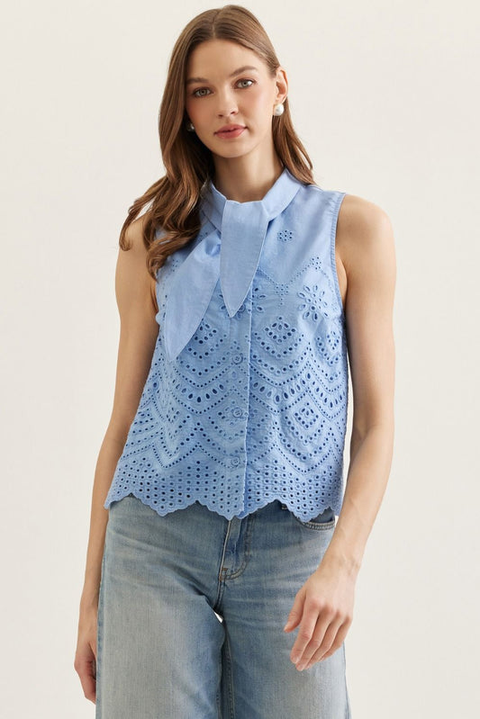 Cape Cod Charm Sleeveless Button Down Top