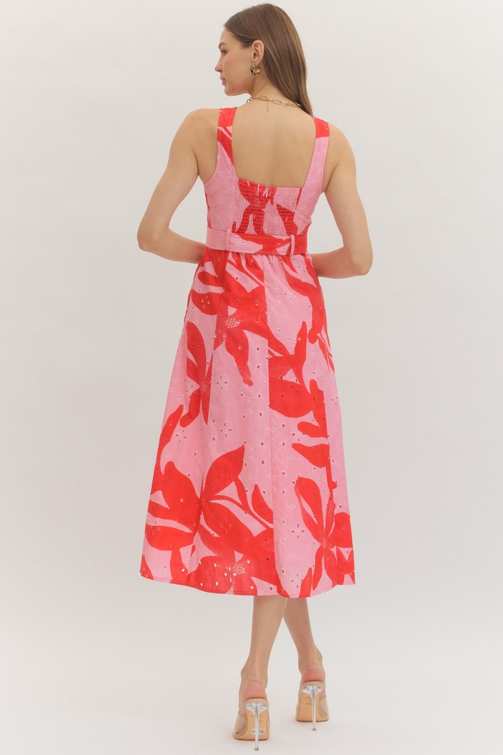 Tropic Heat Gold Button Midi Dress