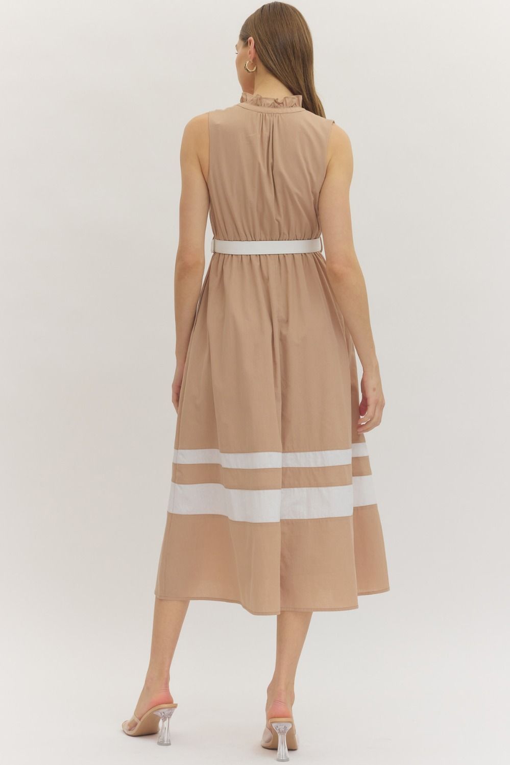 Juliet Belted Midi Dress, Latte