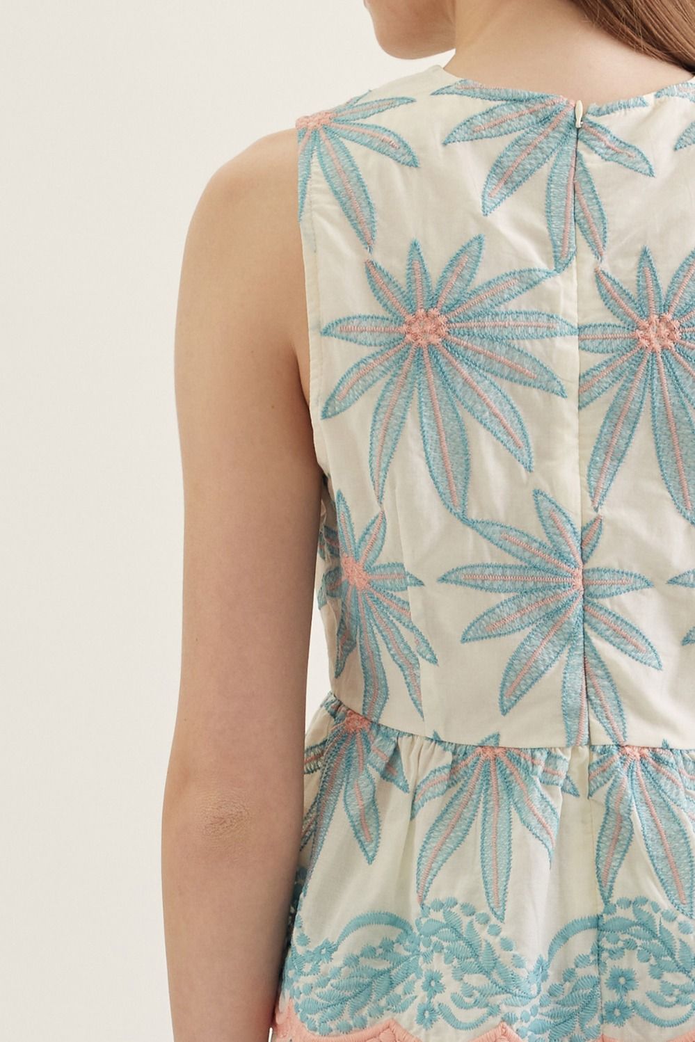 Coastal Rhythm Coral and Aqua Embroidered Shorts