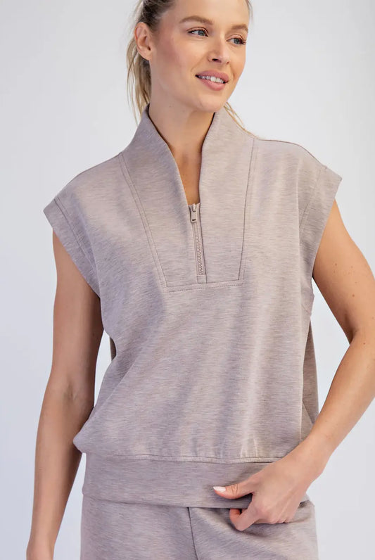 Millie Modal Scuba Luxe V Neck Sleeveless Top, H Taupe
