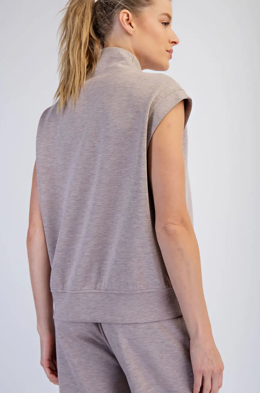 Millie Modal Scuba Luxe V Neck Sleeveless Top, H Taupe