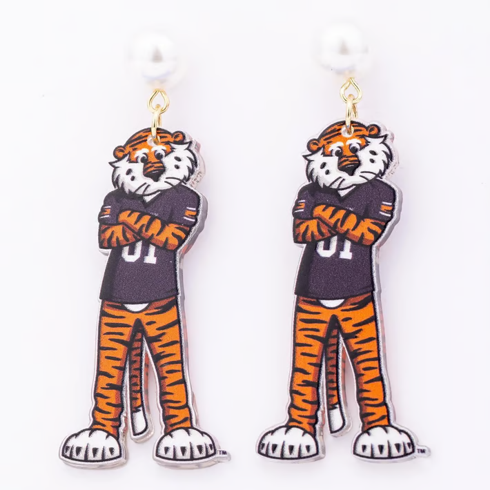 Aubie the Tiger Pearl Drop Earrings
