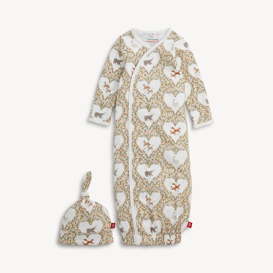MagneticMe Organic Cotton Gown + Hat Set, Animal Heart