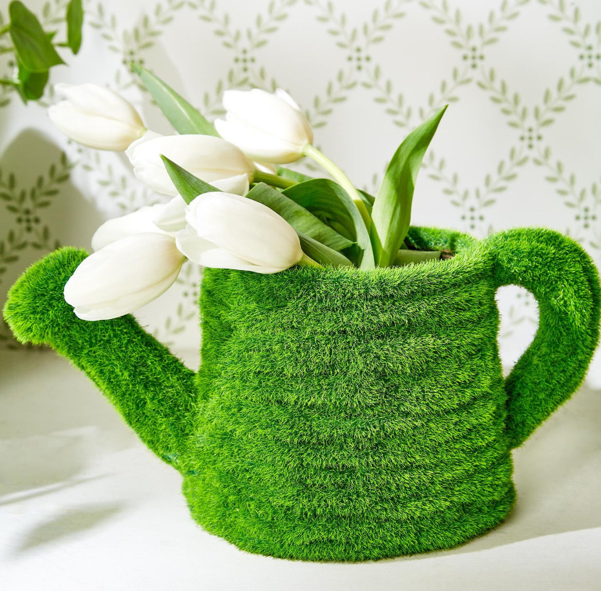 Faux Moss Watering Can Planter