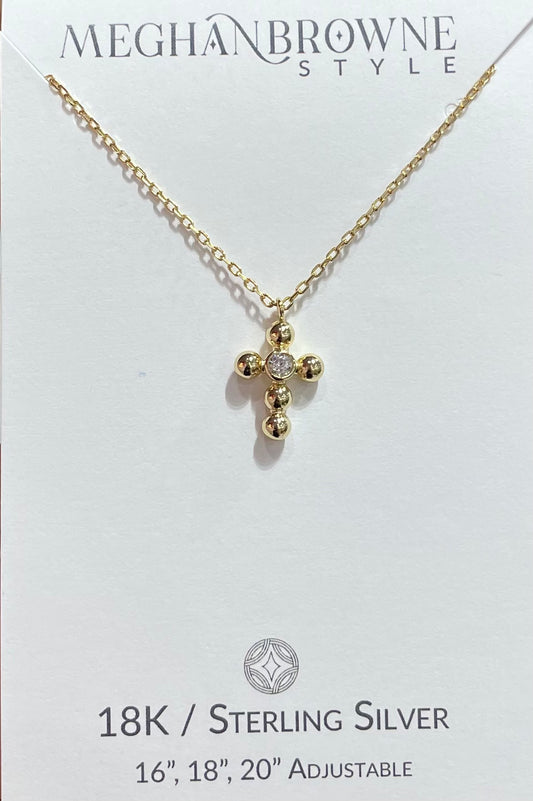 Bates 18k Gold Bead Cross Necklace