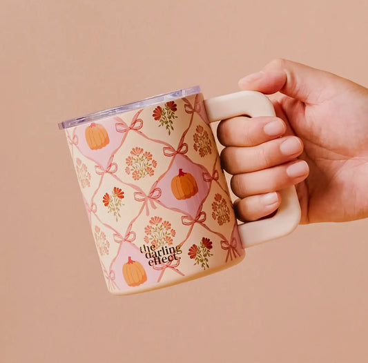 14oz Insulated Mug, Patchwork Pumpkins
