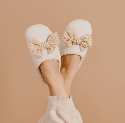 Betty Bow Slippers, Maple Gingham