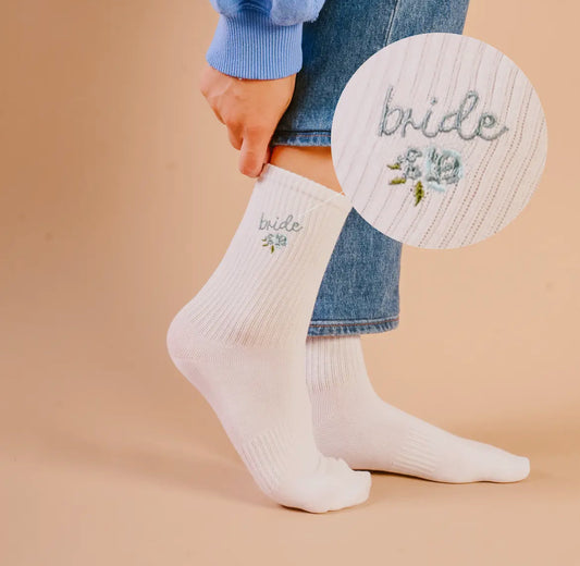 Embroidered Crew Socks, Bride