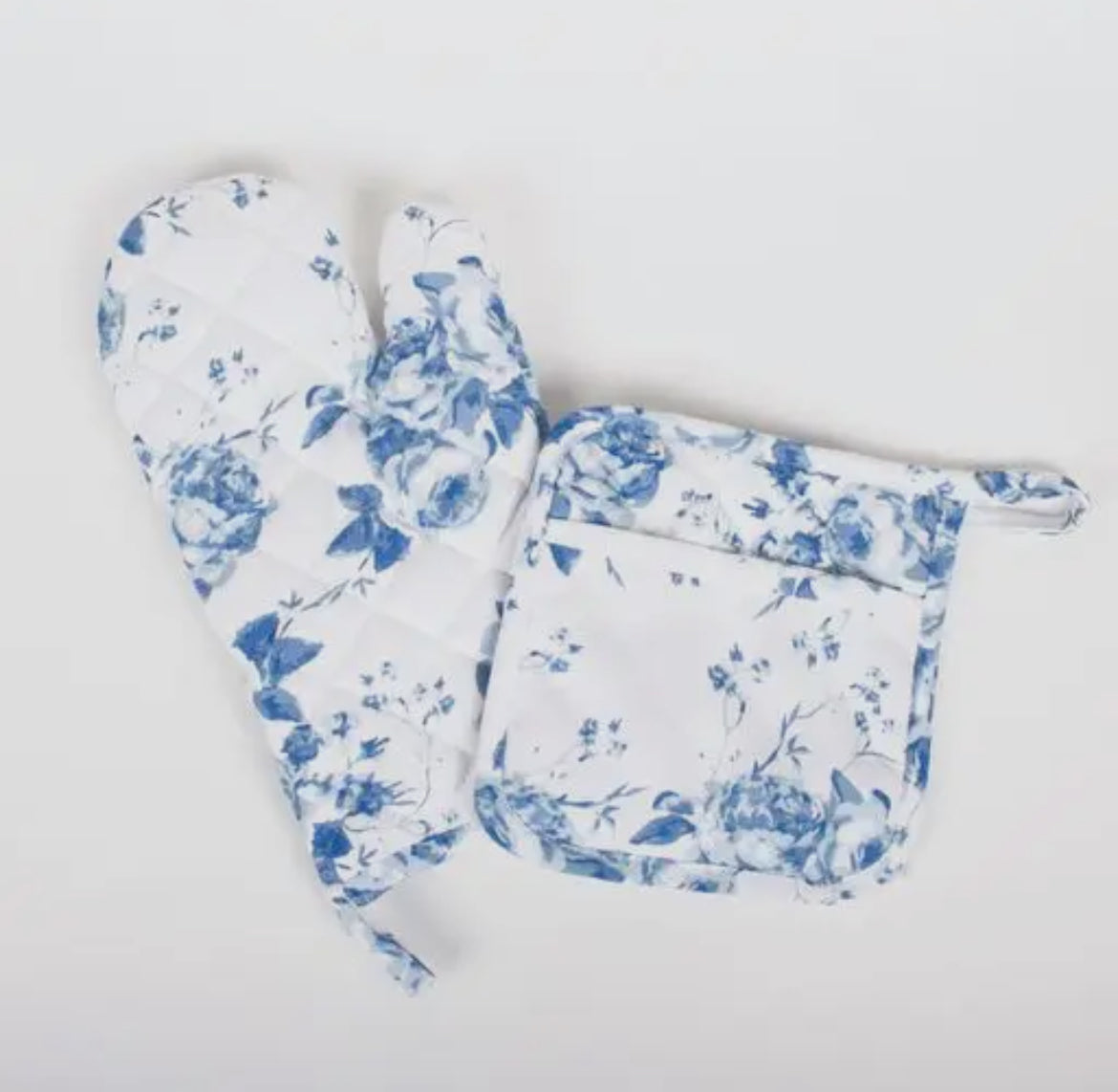 Blue Rose Oven Mitt Set