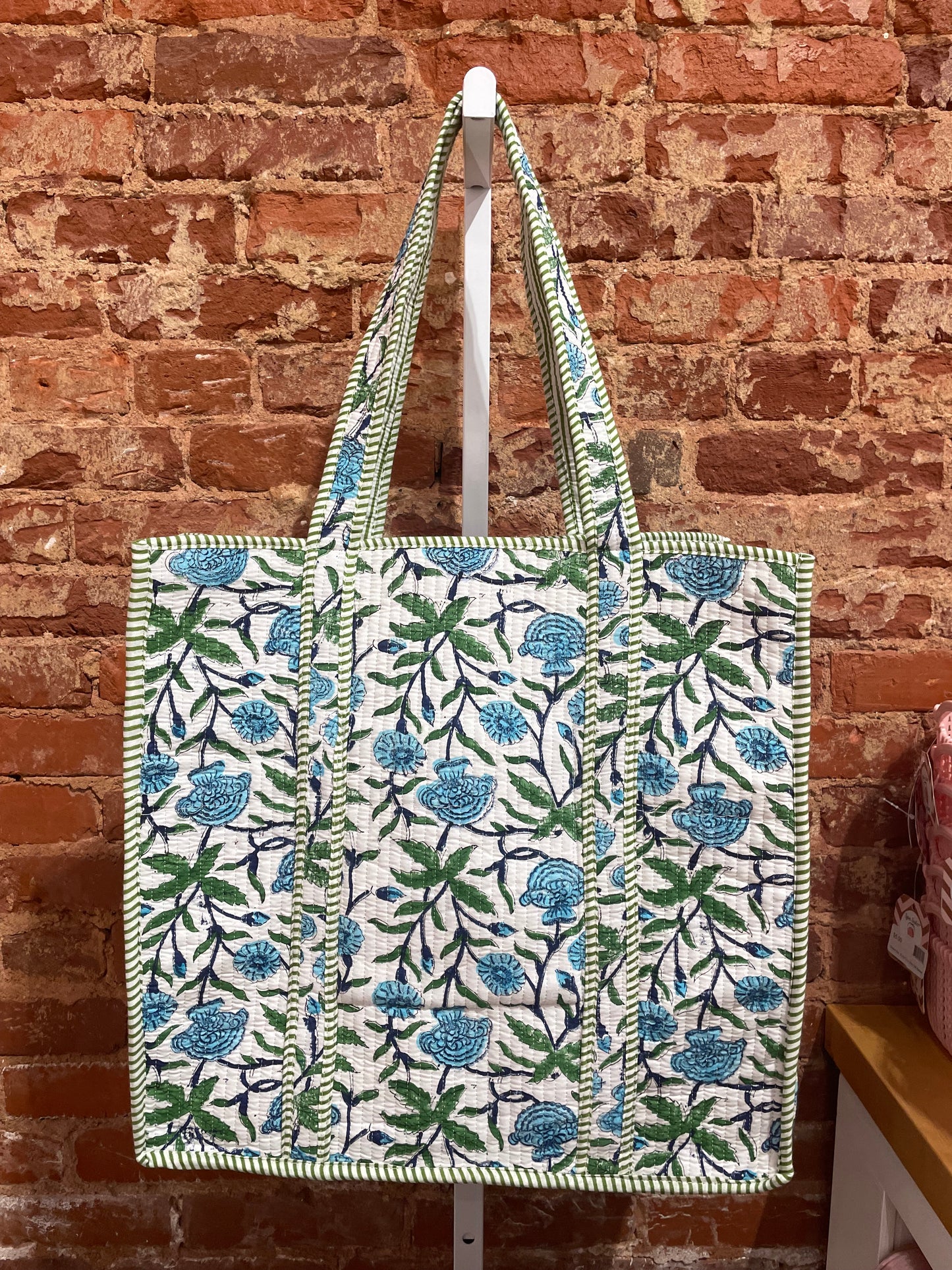 Quilted Tote Bag, Green/Blue Floral
