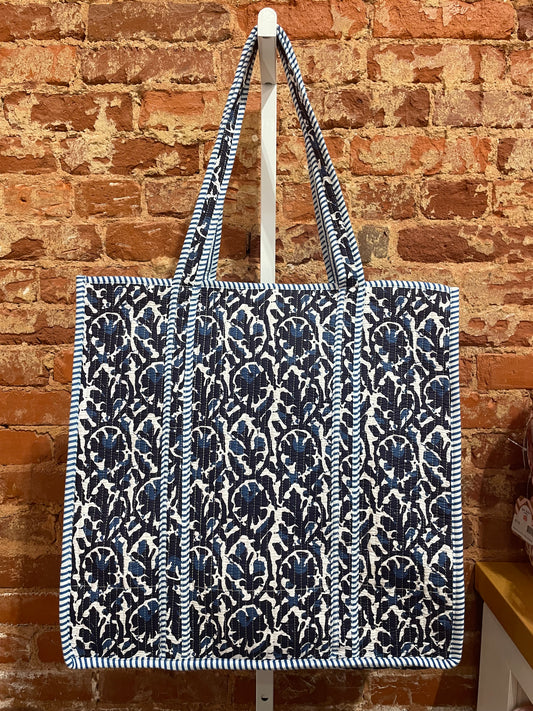 Quilted Tote Bag, Navy Abstract