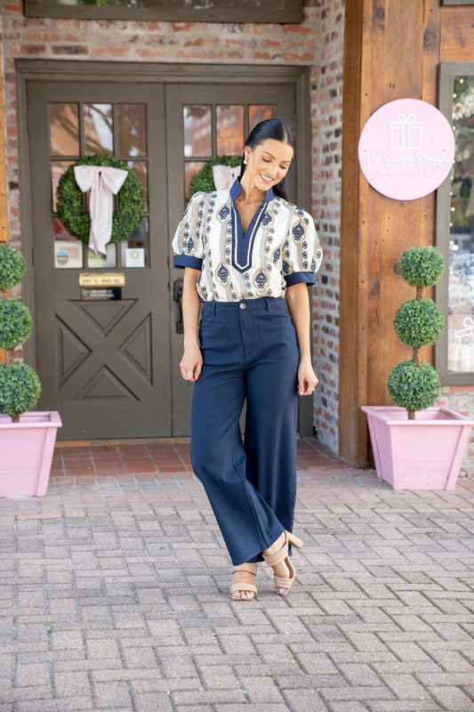 Marley Wide Leg Pants, Navy