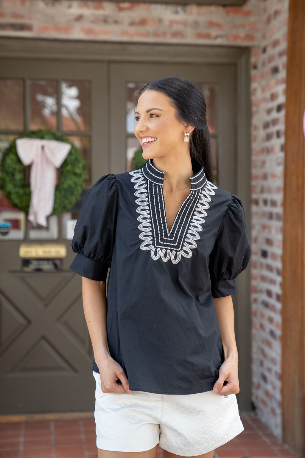 Tessa Embroidered Top, Black
