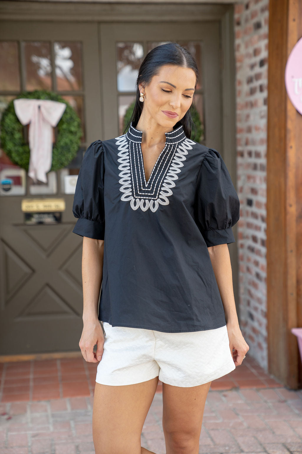 Tessa Embroidered Top, Black