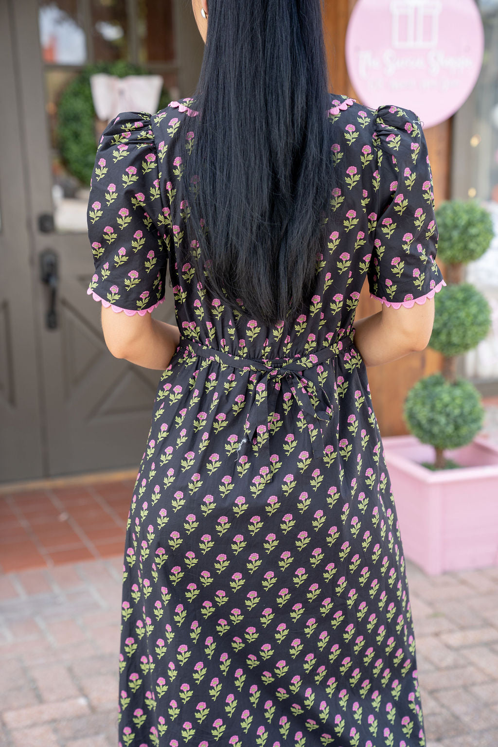 Everette Floral Midi Dress, Black