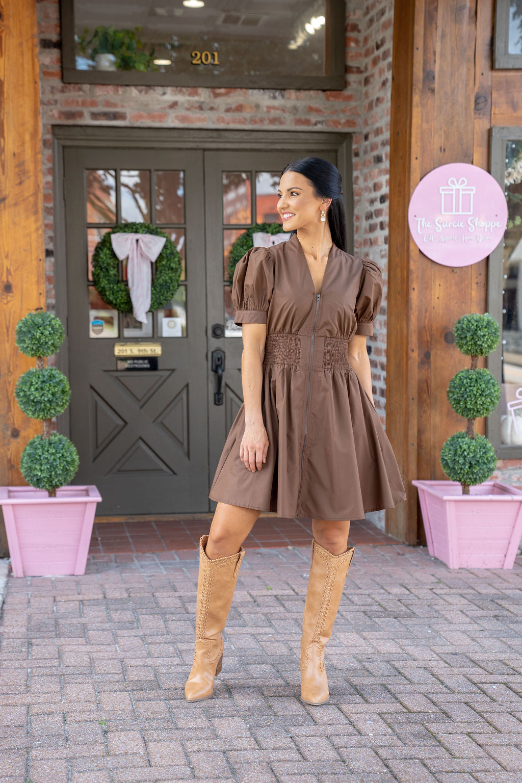 Margot Zipper Dress, Chocolate