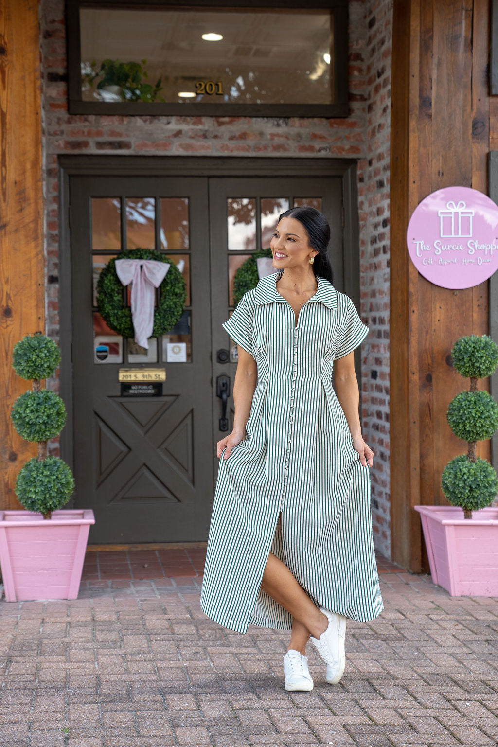 Let The Day Begin Striped Midi Dress, Green