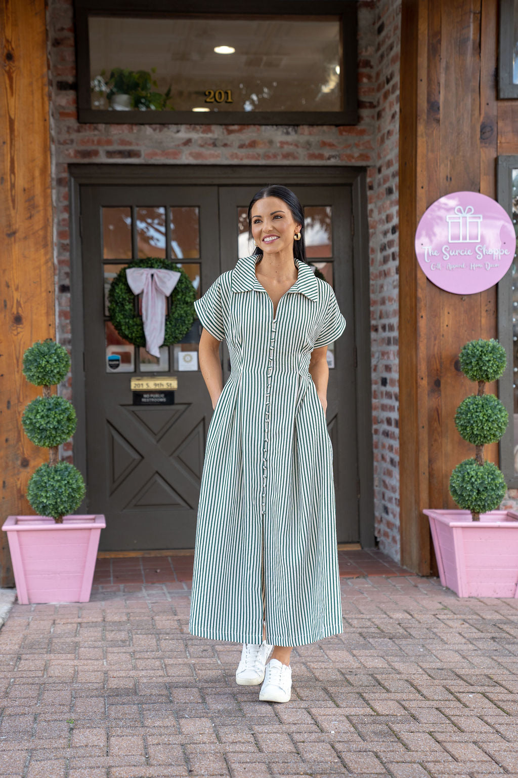 Let The Day Begin Striped Midi Dress, Green
