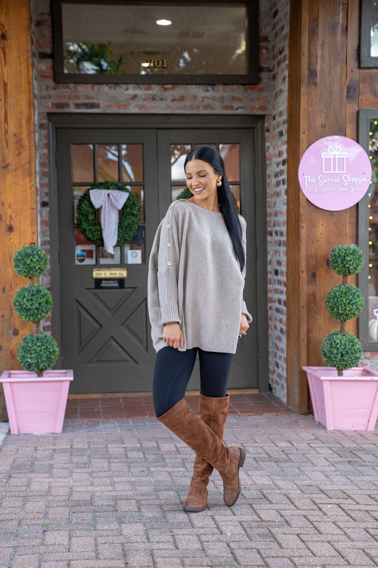 Sheffield Button Sweater, Tan