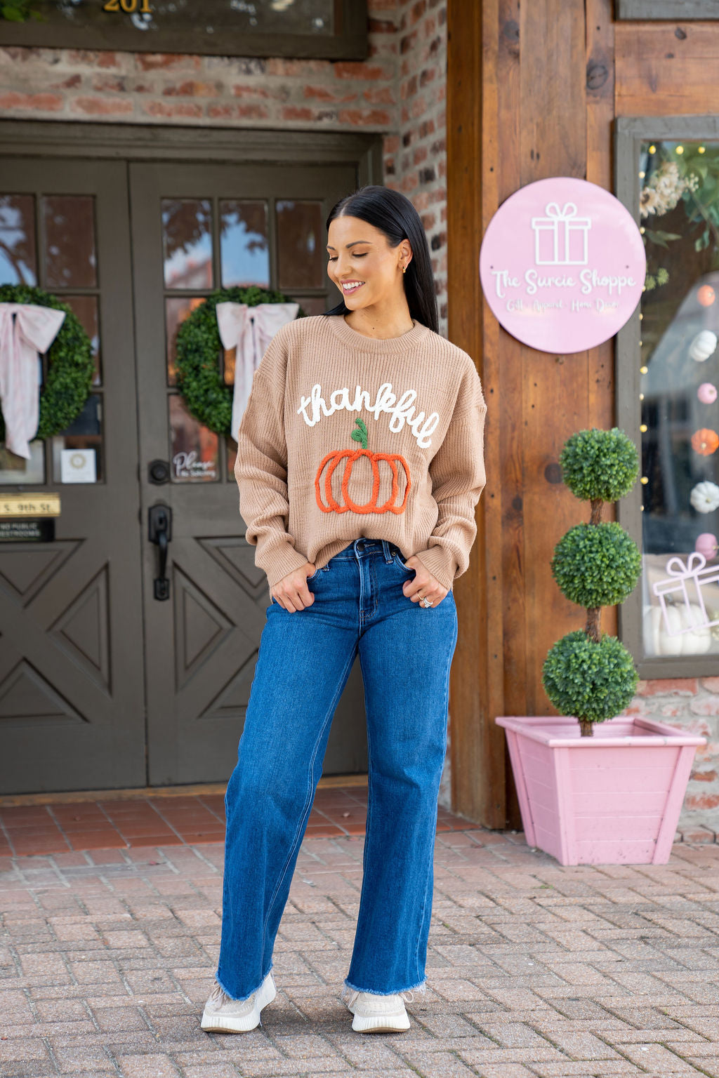 Thankful Pumpkin Embroidered Sweater