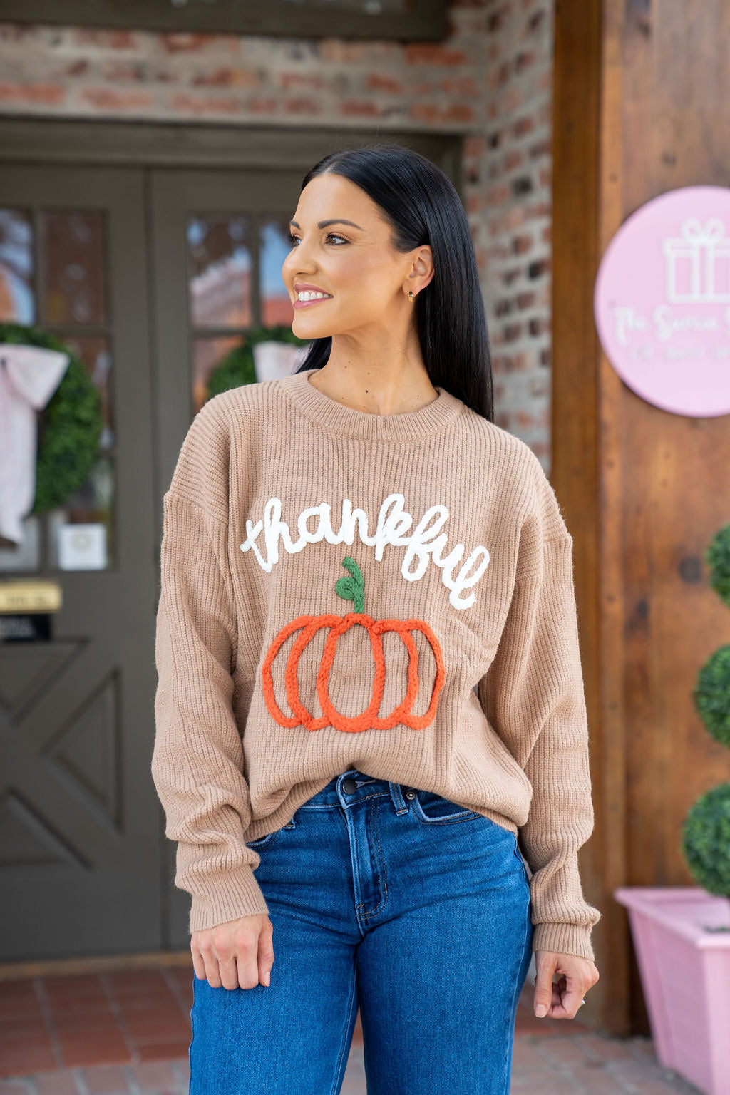 Thankful Pumpkin Embroidered Sweater
