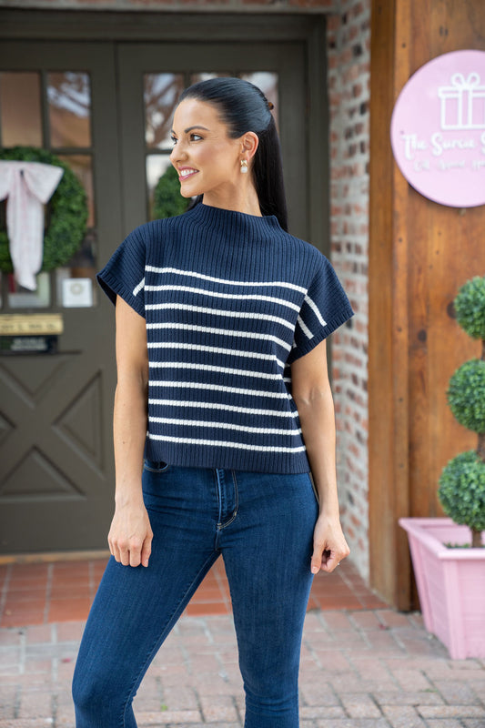 Midtown Stripe Knit Top, Navy