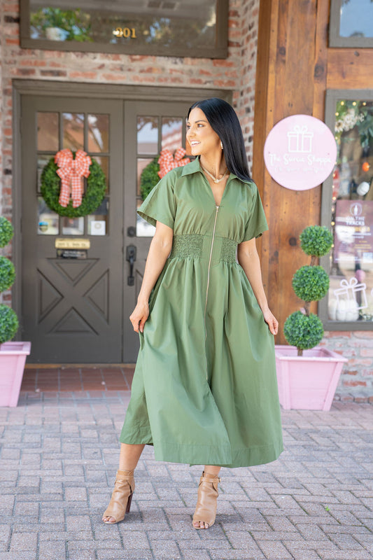 Logan Midi Dress, Olive