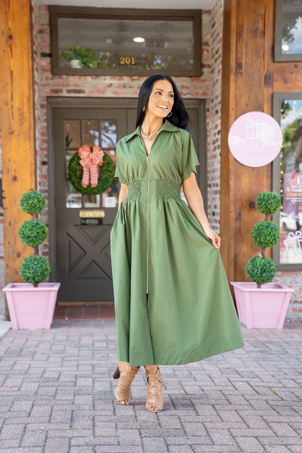 Logan Midi Dress, Olive