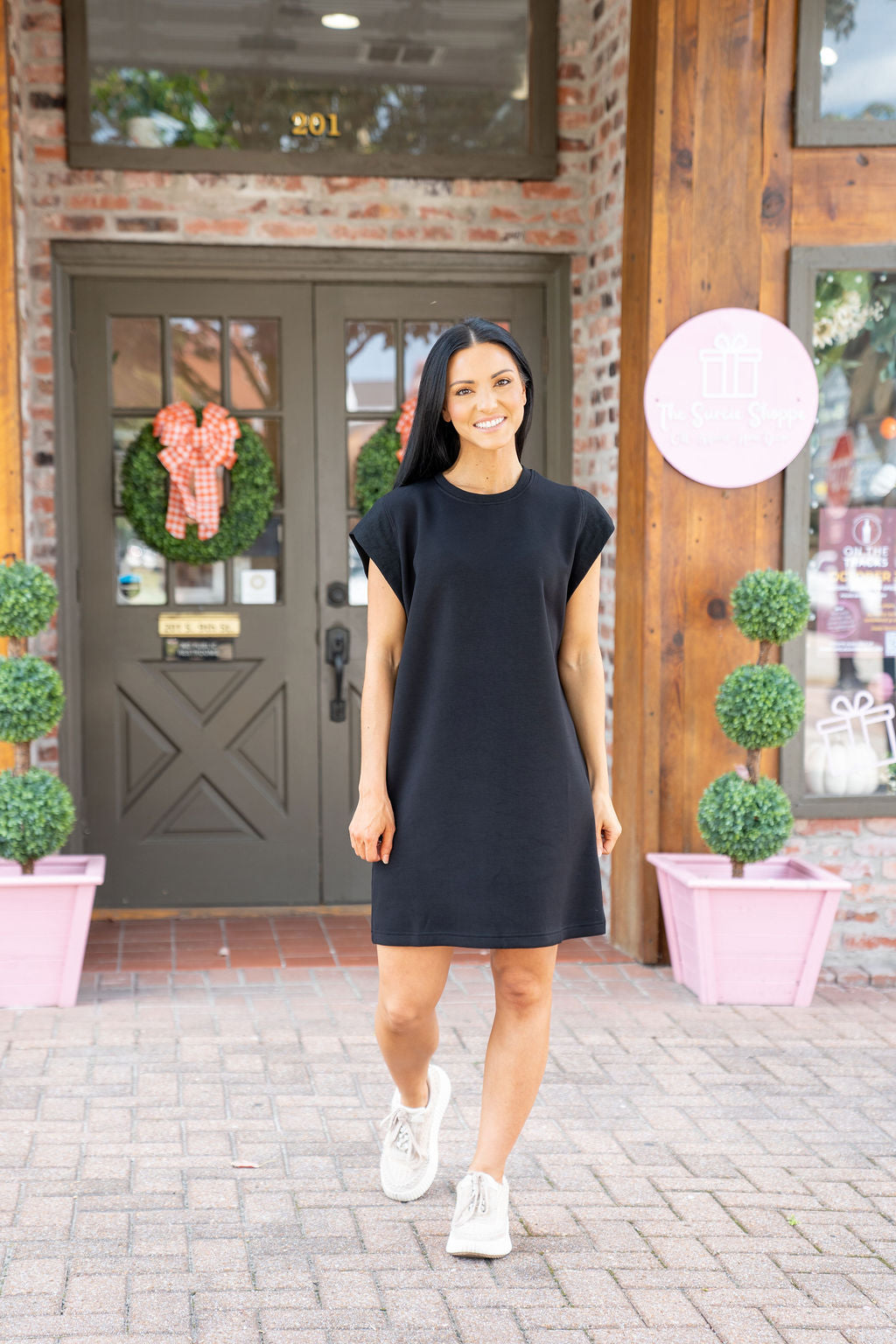 Ribbed Sleeve T-Shirt Dress, Black