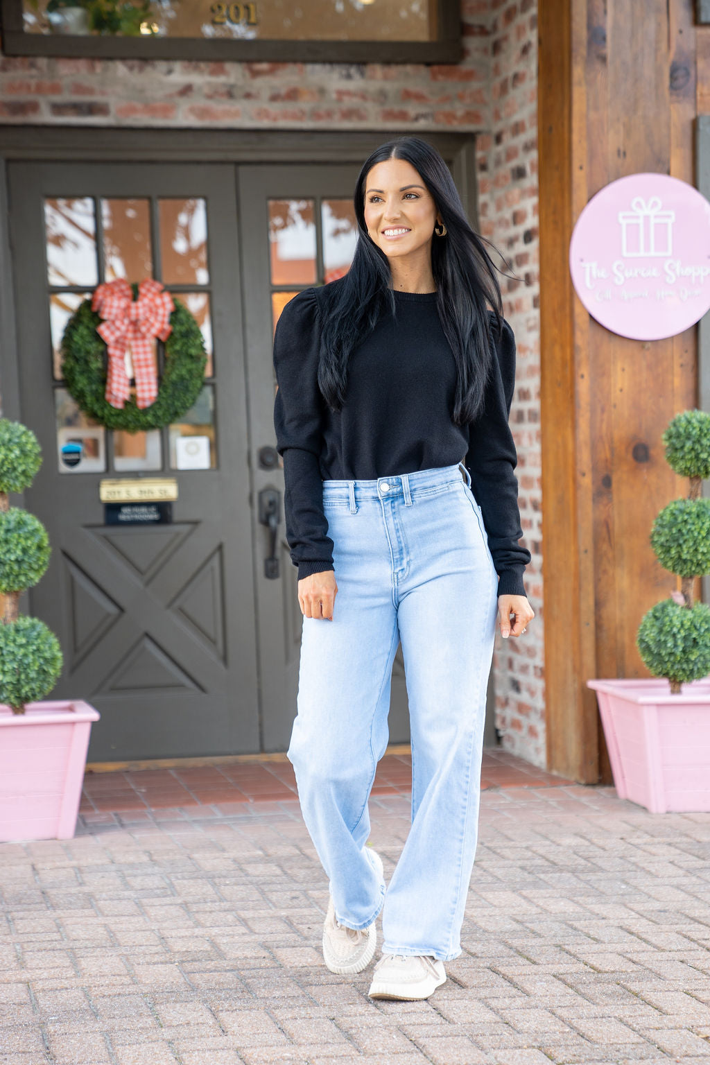 Heather Puff Sleeve Sweater, Black