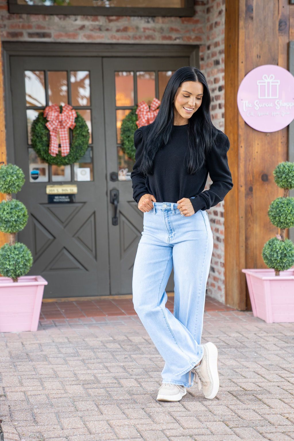 Heather Puff Sleeve Sweater, Black