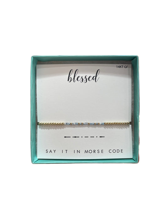 Morse Code 14K Gold Filled Stretch Bracelet, Blessed