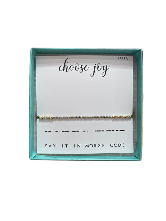 Morse Code 14K Gold Filled Stretch Bracelet, Choose Joy