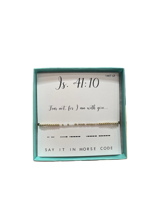 Morse Code 14K Gold Filled Stretch Bracelet, Isaiah 41:10